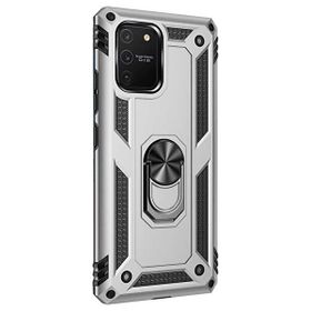 Gpack Samsung Galaxy S10 Lite Tank Koruma Vega Standlı Yüzüklü Mıknatıslı Gümüş Kılıf