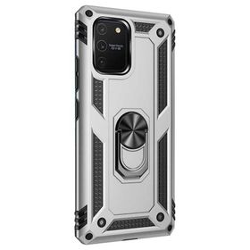 Gpack Samsung Galaxy S10 Lite Tank Koruma Vega Standlı Yüzüklü Mıknatıslı Gümüş Kılıf
