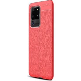 Gpack Samsung Galaxy S20 Ultra Niss Silikon Deri Görünümlü Kırmızı Kılıf