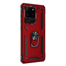 Gpack Samsung Galaxy S20 Ultra Tank Koruma Vega Standlı Yüzüklü Mıknatıslı Kırmızı Cep Telefonu Kılıfı