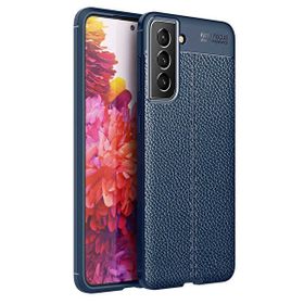 Gpack Samsung Galaxy S21 FE Niss Deri Görünümlü Silikon + Full Ekran Lacivert Kılıf