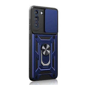 Gpack Samsung Galaxy S21 FE Sert Silikon Tank Aramid Sürgülü Vega Yüzüklü Lacivert Kılıf