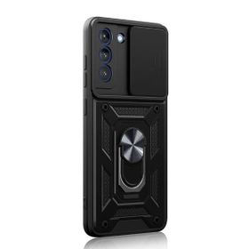 Gpack Samsung Galaxy S21 FE Sert Silikon Tank Aramid Sürgülü Vega Yüzüklü Siyah Kılıf