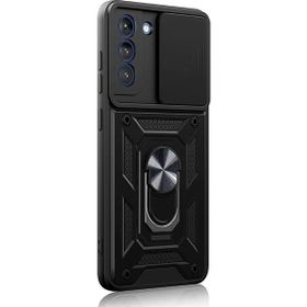 Gpack Samsung Galaxy S21 FE Sert Silikon Tank Aramid Sürgülü Vega Yüzüklü Siyah Kılıf