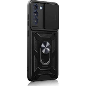 Gpack Samsung Galaxy S21 FE Tank Aramid Sürgülü Vega Yüzüklü Nano Siyah Kılıf