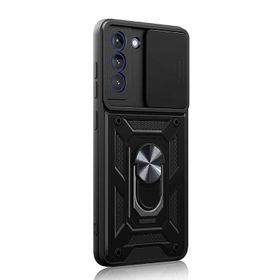 Gpack Samsung Galaxy S21 FE Tank Aramid Sürgülü Vega Yüzüklü Nano Siyah Kılıf