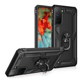 Gpack Samsung Galaxy S21 Fe Vega Tank Standlı Yüzüklü Mıknatıslı Siyah Kılıf