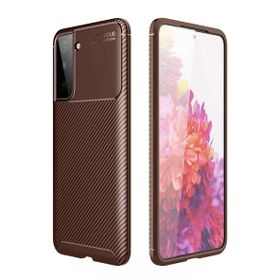 Gpack Samsung Galaxy S21 Plus 5G Negro Karbon Dizayn Silikon Kahverengi Kılıf