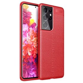 Gpack Samsung Galaxy S21 Ultra 5G Niss Silikon Deri Görünümlü Kırmızı Kılıf