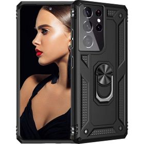 Gpack Samsung Galaxy S21 Ultra 5G Tank Koruma Vega Standlı Yüzüklü Mıknatıslı Siyah Kılıf