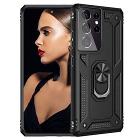 Gpack Samsung Galaxy S21 Ultra 5G Tank Koruma Vega Standlı Yüzüklü Mıknatıslı Siyah Kılıf