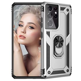 Gpack Samsung Galaxy S21 Ultra 5G Tank Koruma Vega Standlı Yüzüklü Mıknatıslı Siyah Kılıf
