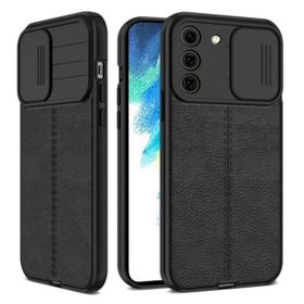 Gpack Samsung Galaxy S22 Kamera Sürgülü Deri Dokulu Mat Silikon Siyah Kılıf