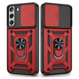 Gpack Samsung Galaxy S22 Plus Sert Silikon Tank Aramid Sürgülü Vega Yüzüklü Kırmızı Kılıf