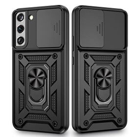 Gpack Samsung Galaxy S22 Plus Sert Silikon Tank Aramid Sürgülü Vega Yüzüklü Siyah Kılıf
