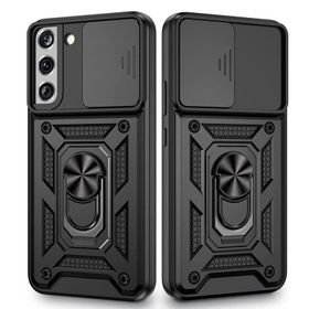 Gpack Samsung Galaxy S22 Plus Sert Silikon Tank Aramid Sürgülü Vega Yüzüklü Siyah Kılıf