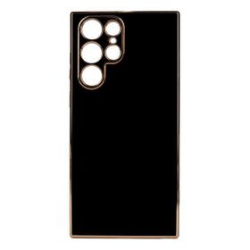 Gpack Samsung Galaxy S22 Ultra Bark Parlak Silikon Renkli Kenarları Rose Siyah Kılıf