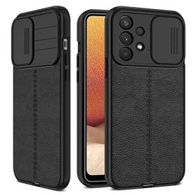 Gpack Samsung Galaxy S22 Ultra Kamera Sürgülü Deri Dokulu Mat Silikon Siyah Kılıf