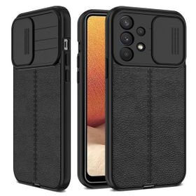 Gpack Samsung Galaxy S22 Ultra Kamera Sürgülü Deri Dokulu Mat Silikon Siyah Kılıf