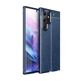 Gpack Samsung Galaxy S22 Ultra Niss Silikon Deri Görünümlü Full Ekran Koruyucu Lacivert Kılıf