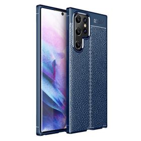 Gpack Samsung Galaxy S22 Ultra Niss Silikon Deri Görünümlü Full Ekran Koruyucu Lacivert Kılıf