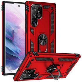 Gpack Samsung Galaxy S22 Ultra Vega Sert Silikon Tank Standlı Yüzüklü Mıknatıslı Kırmızı Kılıf