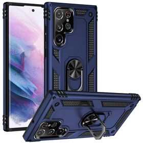 Gpack Samsung Galaxy S22 Ultra Vega Sert Silikon Tank Standlı Yüzüklü Mıknatıslı Lacivert Kılıf