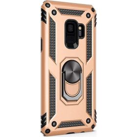 Gpack Samsung Galaxy S9 Çift Katmanlı Tank Yüzüklü Mıknatıslı Vega Kapak Gold Cep Telefonu Kılıf