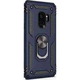Gpack Samsung Galaxy S9 Çift Katmanlı Tank Yüzüklü Mıknatıslı Vega Kapak Lacivert Cep Telefonu Kılıf