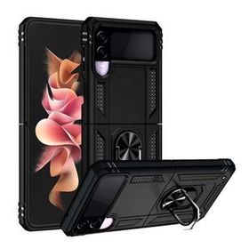 Gpack Samsung Galaxy Z Flip 3 Vega Tank Standlı Yüzüklü Mıknatıslı Kırmızı Kılıf