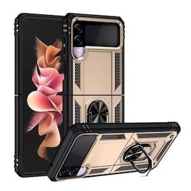 Gpack Samsung Galaxy Z Flip 3 Vega Tank Standlı Yüzüklü Mıknatıslı Kırmızı Kılıf