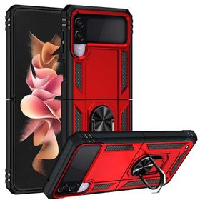 Gpack Samsung Galaxy Z Flip 3 Vega Tank Standlı Yüzüklü Mıknatıslı Kırmızı Kılıf
