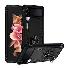 Gpack Samsung Galaxy Z Flip 3 Vega Tank Standlı Yüzüklü Mıknatıslı Kırmızı Kılıf