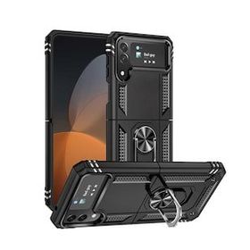 Gpack Samsung Galaxy Z Flip 4 Vega Sert Silikon Tank Standlı Yüzüklü Mıknatıslı Siyah Cep Telefonu Kılıfı