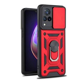 Gpack Vivo V21 Tank Aramid Sürgülü Vega Yüzüklü Kırmızı Kılıf