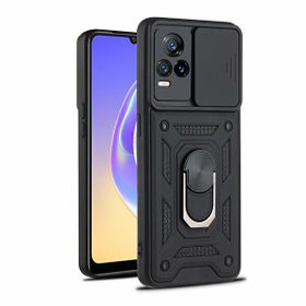 Gpack Vivo V21E Tank Aramid Sürgülü Vega Yüzüklü Siyah Kılıf