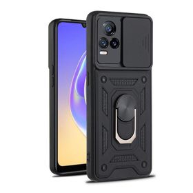 Gpack Vivo V21E Tank Aramid Sürgülü Vega Yüzüklü Siyah Kılıf
