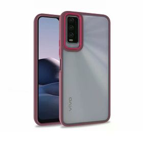 Gpack Vivo Y20 Flora Sert Silikon Arkası Cam Şeffaf Mor Kılıf