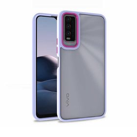 Gpack Vivo Y20 Flora Sert Silikon Arkası Cam Şeffaf Mor Kılıf