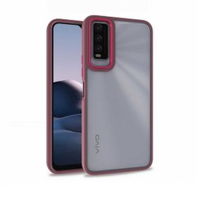 Gpack Vivo Y20 Flora Sert Silikon Arkası Cam Şeffaf Mor Kılıf