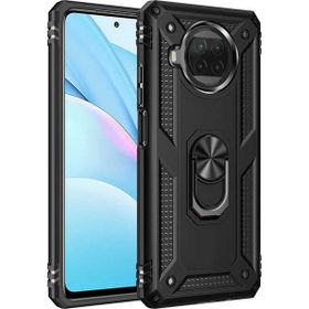 Gpack Xiaomi Mi 10T Lite Vega Tank Koruma Standlı Yüzüklü Mıknatıslı Siyah Kılıf
