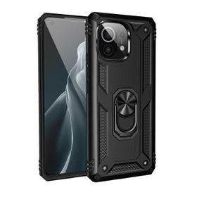 Gpack Xiaomi Mi 11 Lite Vega Tank Standlı Yüzüklü Mıknatıslı Siyah Kılıf