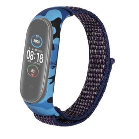 Gpack Xiaomi Mi Band 5 Kumaş Cırtcırt Kamuflaj Desenli Mavi Kordon