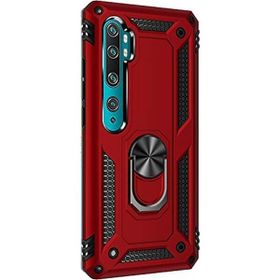 Gpack Xiaomi Mi Note 10 Çift Katmanlı Tank Yüzüklü Mıknatıslı Vega Kapak Kırmızı Cep Telefonu Kılıf