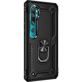 Gpack Xiaomi Mi Note 10 Çift Katmanlı Tank Yüzüklü Mıknatıslı Vega Kapak Siyah Cep Telefonu Kılıf