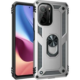 Gpack Xiaomi Poco F3 Vega Tank Koruma Standlı Yüzüklü Mıknatıslı Nano Glass Gümüş Kılıf