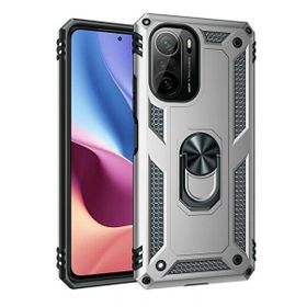 Gpack Xiaomi Poco F3 Vega Tank Koruma Standlı Yüzüklü Mıknatıslı Nano Glass Gümüş Kılıf