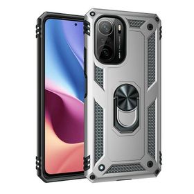 Gpack Xiaomi Poco F3 Vega Tank Koruma Standlı Yüzüklü Mıknatıslı Nano Glass Gümüş Kılıf