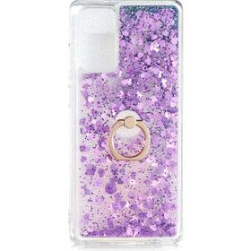 Gpack Xiaomi Poco M3 Milce Sulu Yüzüklü Simli Silikon Arka Kapak Mor Kılıf
