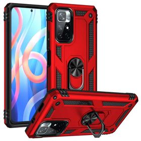 Gpack Xiaomi Poco M4 Pro 5G Vega Tank Standlı Yüzüklü Mıknatıslı Kırmızı Cep Telefonu Kılıfı